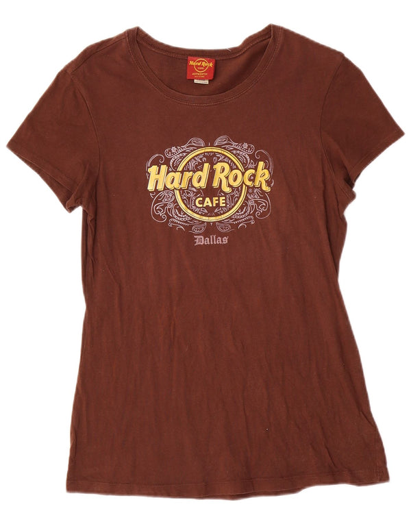 Hard Rock Cafe Womens Dallas Graphic T-Shirt Top UK 14 Large Brown Cotton
