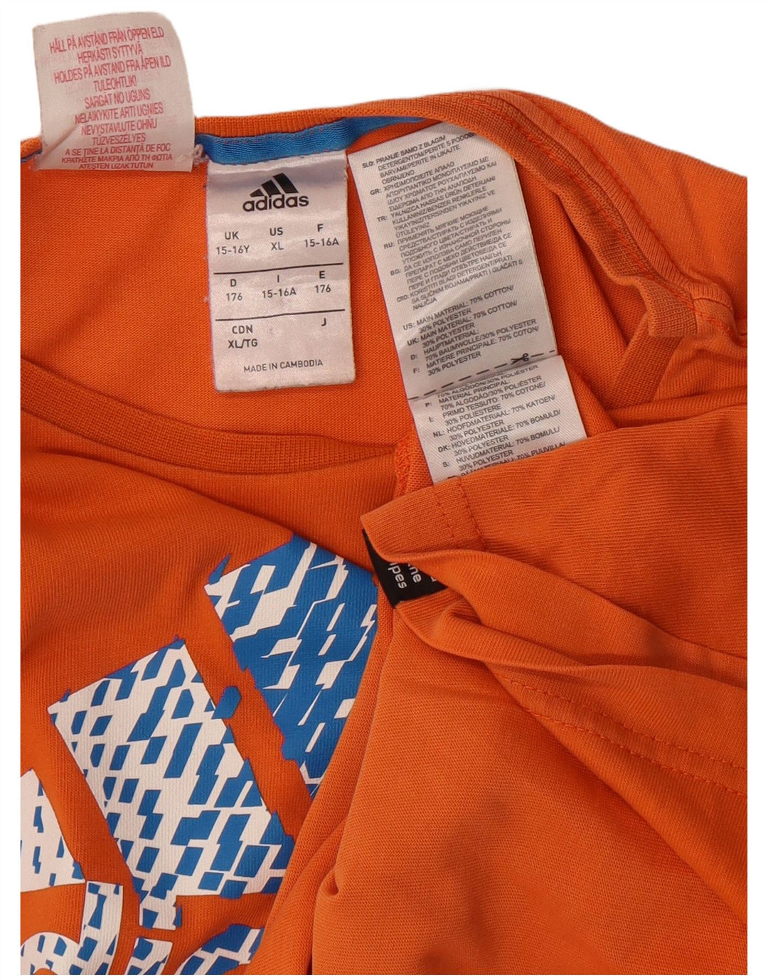 Adidas Boys Graphic T-Shirt Top 15-16 Years Orange Cotton