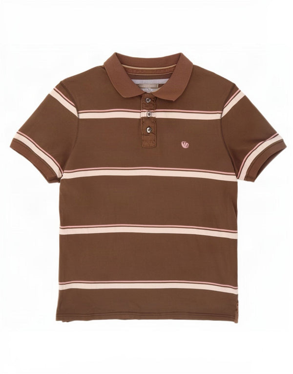 Fat Face Mens Polo Shirt Medium Brown Striped Cotton