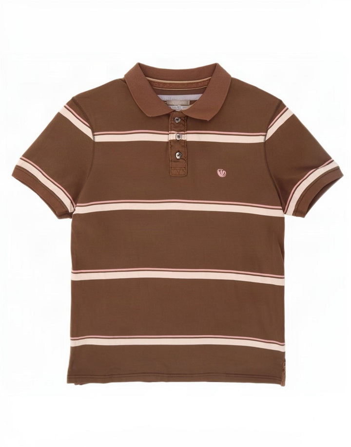 Fat Face Mens Polo Shirt Medium Brown Striped Cotton
