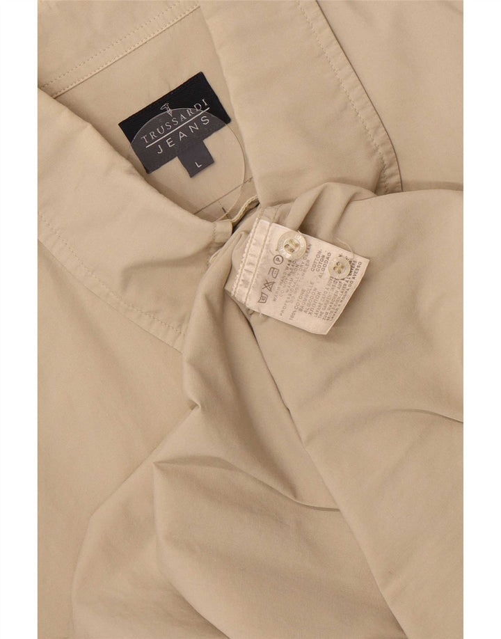 Trussardi Jeans Mens Shirt Large Beige Cotton