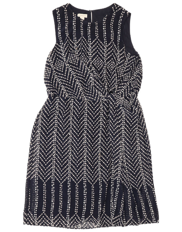 Monsoon Womens Sleeveless A-Line Dress UK 16 Large Navy Blue Spotted