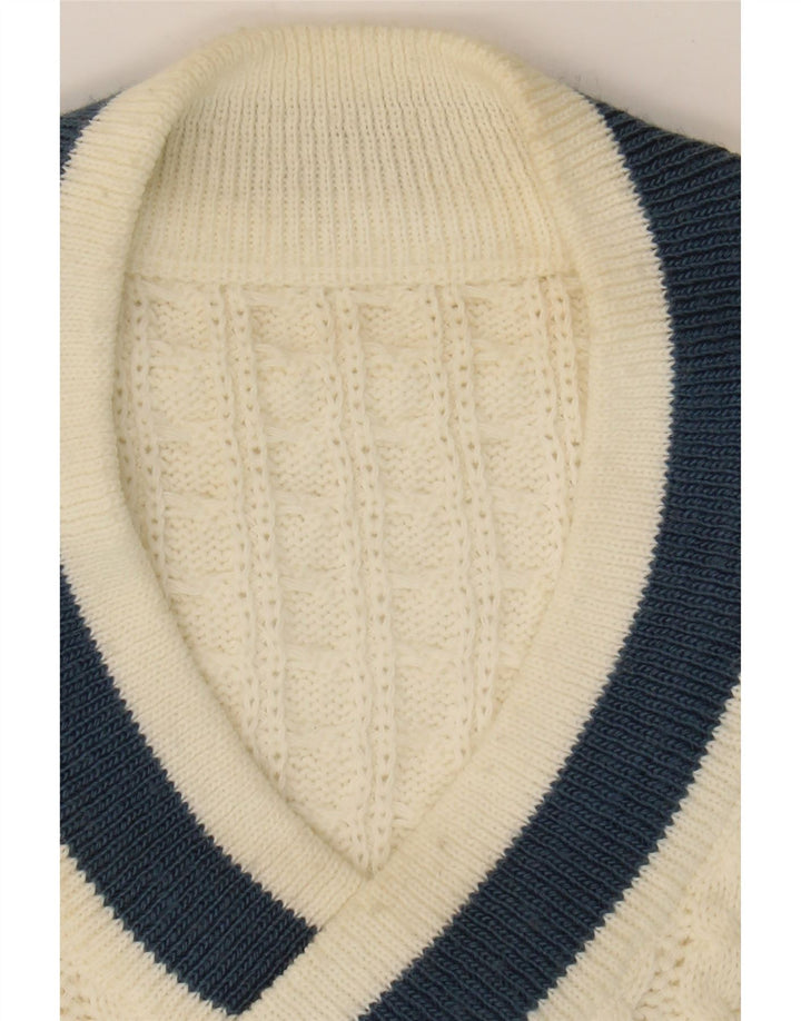 VINTAGE Mens V-Neck Jumper Sweater Large Off White Classic Vintage Vintage and Second-Hand Vintage from Messina Hembry 