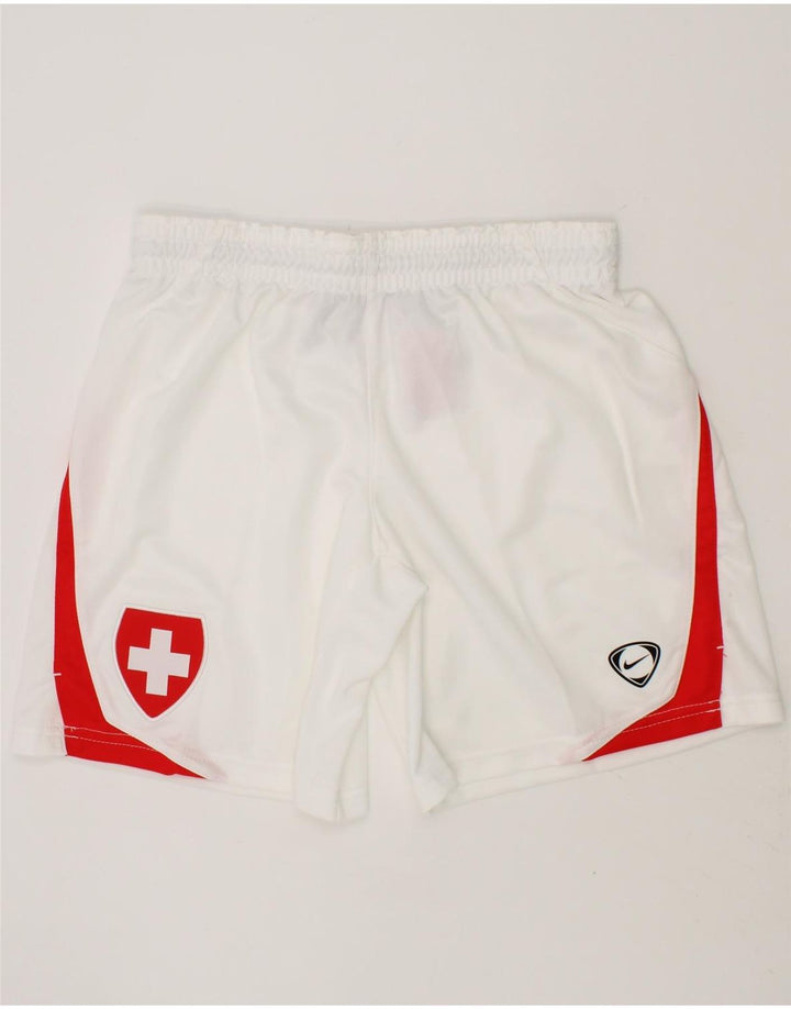 NIKE Boys Switzerland Graphic Sport Shorts 10-11 Years Medium White Vintage Nike and Second-Hand Nike from Messina Hembry 