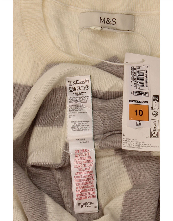 Marks & Spencer Womens Crew Neck Jumper Sweater UK 10 Small Beige Striped