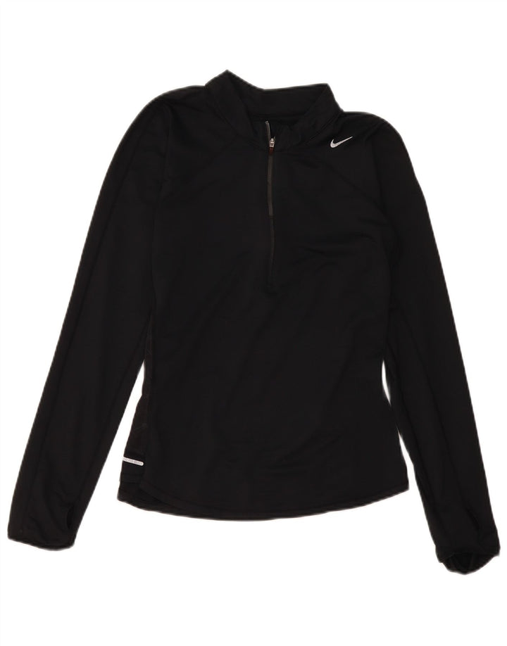 Nike Womens Dri Fit Zip Neck Pullover Tracksuit Top UK 12 Medium Black