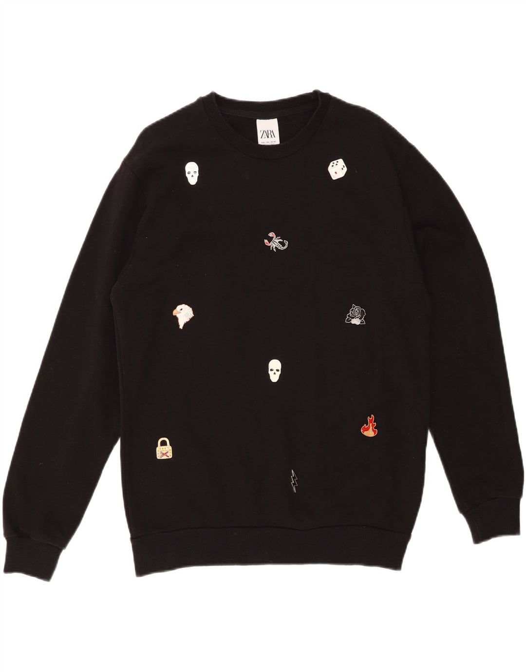 ZARA Womens Graphic Sweatshirt Jumper UK 16 Large Black Cotton Vintage Zara and Second-Hand Zara from Messina Hembry 