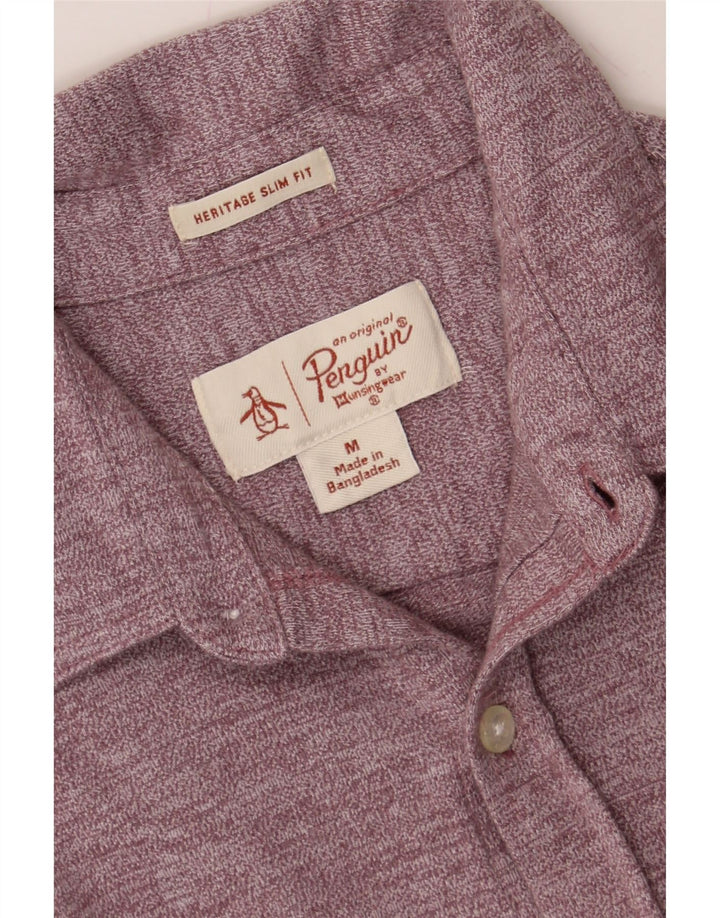 PENGUIN Mens Slim Fit Shirt Medium Maroon Flecked Vintage Penguin and Second-Hand Penguin from Messina Hembry 