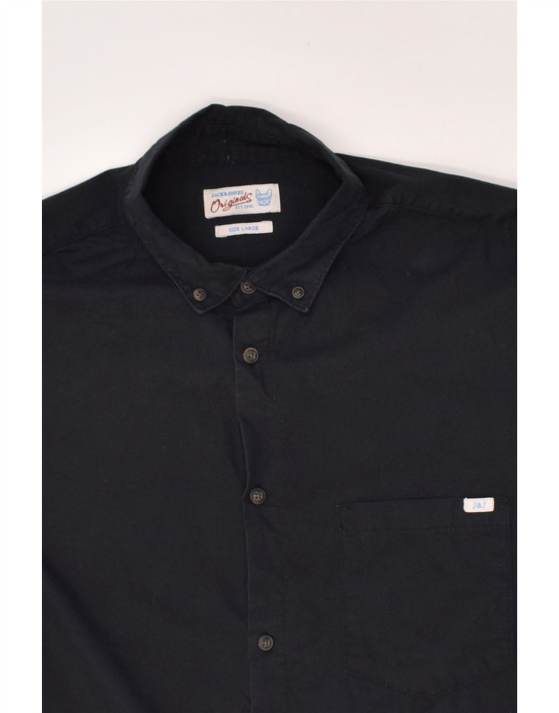 JACK & JONES Mens Short Sleeve Shirt Large Navy Blue Cotton | Vintage Jack & Jones | Thrift | Second-Hand Jack & Jones | Used Clothing | Messina Hembry 