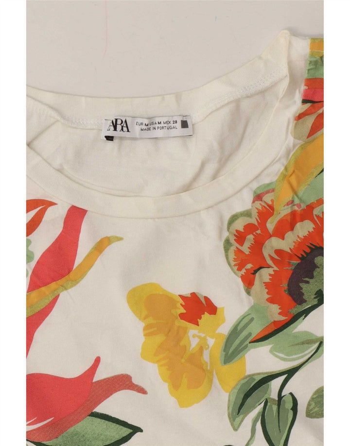 Zara Womens Graphic T-Shirt Top UK 14 Medium White Floral
