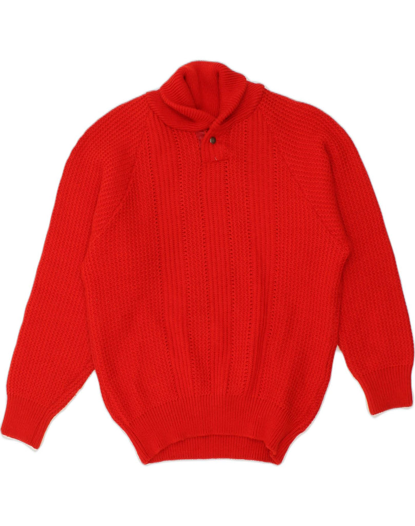 WELLS & MORRIS Mens Shawl Neck Jumper Sweater IT 56 XL  Red Acrylic | Vintage Wells & Morris | Thrift | Second-Hand Wells & Morris | Used Clothing | Messina Hembry 