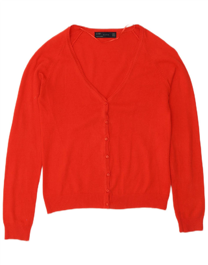 Zara Womens Cardigan Sweater UK 12 Medium Red Cotton