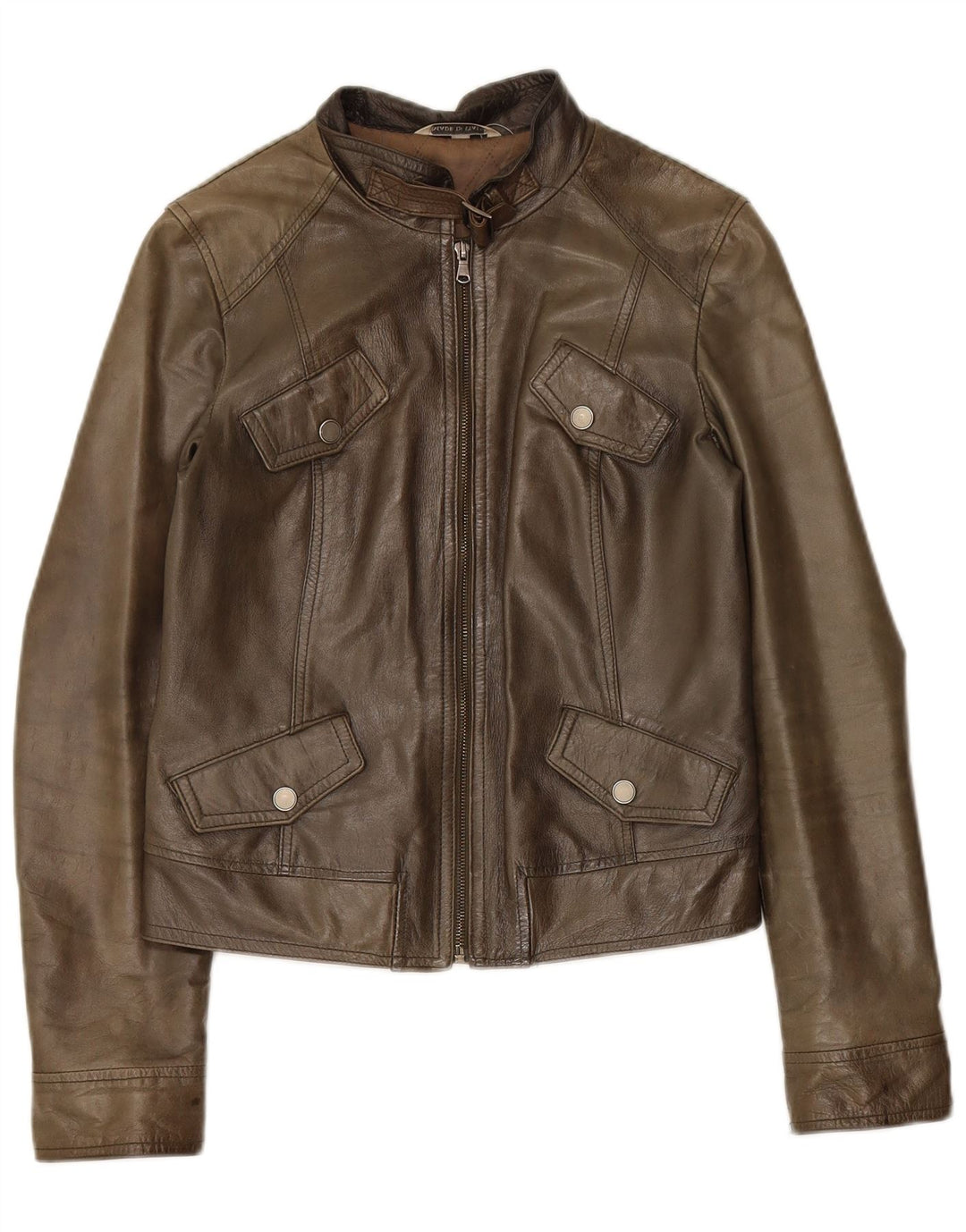 Vintage Womens Leather Jacket IT 42 Medium Khaki Leather