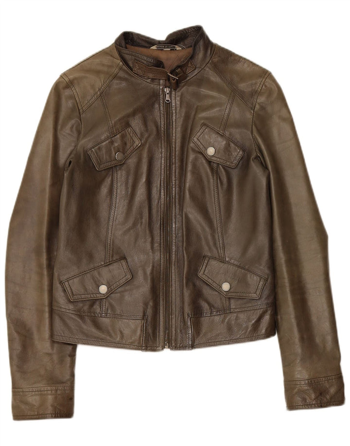 Vintage Womens Leather Jacket IT 42 Medium Khaki Leather