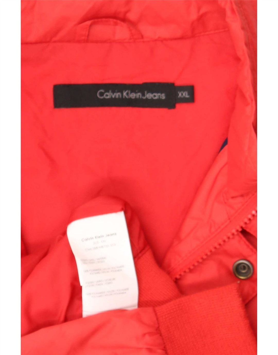 Calvin Klein Jeans Mens Hooded Bomber Jacket UK 44 2XL Red Polyamide