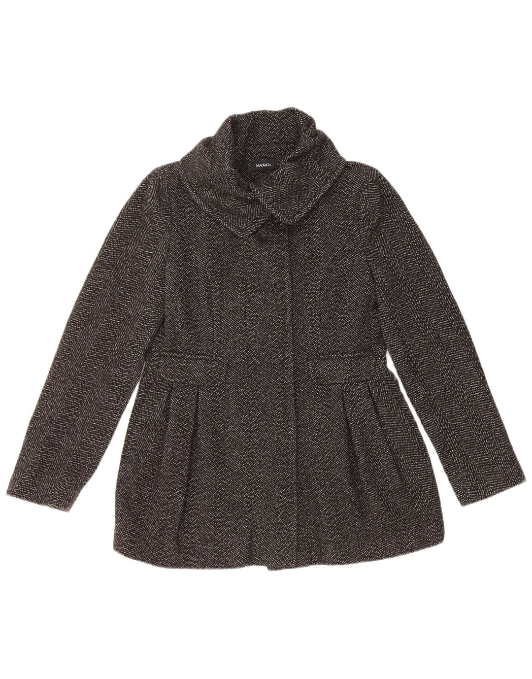 Max & Co. Womens Pea Coat UK 8 Small Black Herringbone Wool