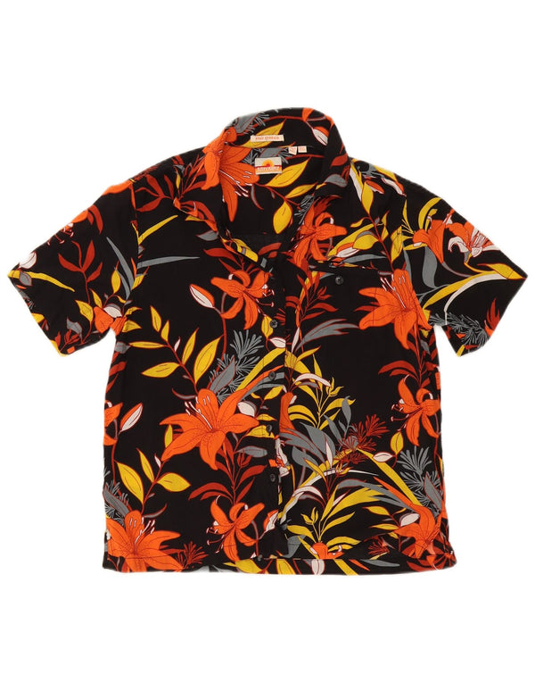 Superdry Womens Short Sleeve Shirt UK 10 Small Black Floral Hawaiian
