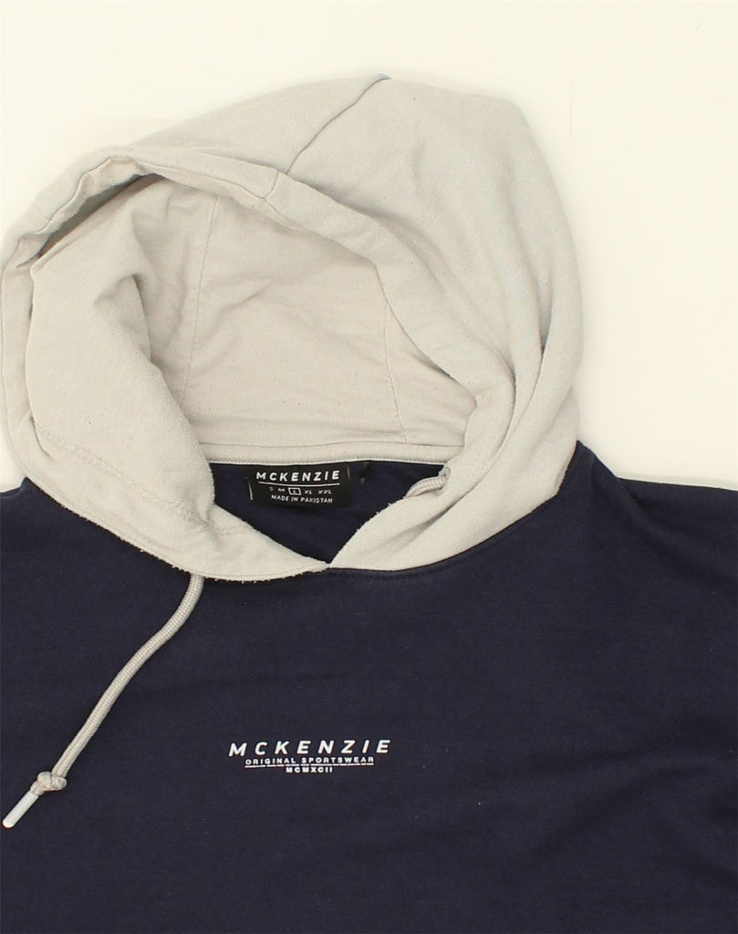 MCKENZIE Mens Hoodie Jumper Large Navy Blue Colourblock Cotton | Vintage Mckenzie | Thrift | Second-Hand Mckenzie | Used Clothing | Messina Hembry 