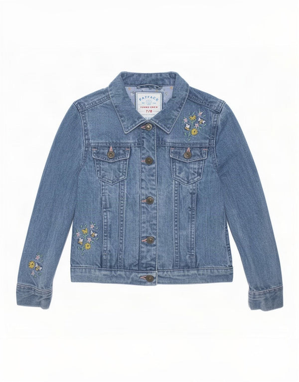 Fat Face Girls Denim Jacket 7-8 Years Blue Floral Cotton