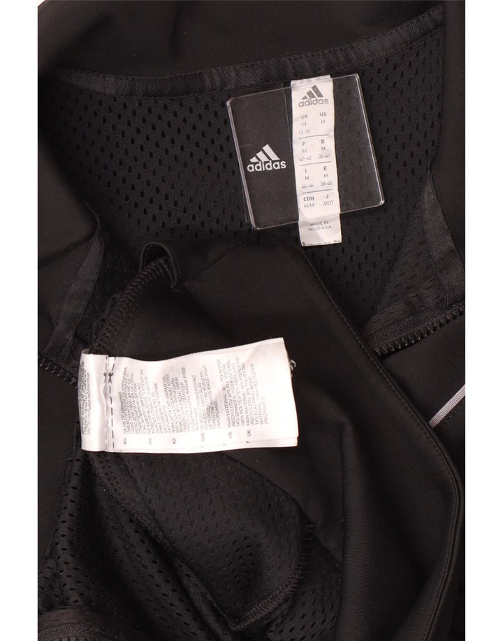 Adidas Womens Crop Tracksuit Top Jacket UK 12/14 Medium Black Polyester