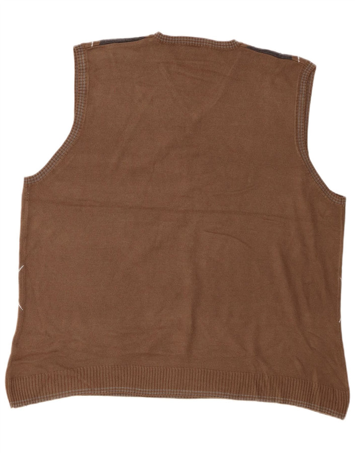 Marks & Spencer Mens Vest Tank Top XL Brown Argyle/Diamond Acrylic