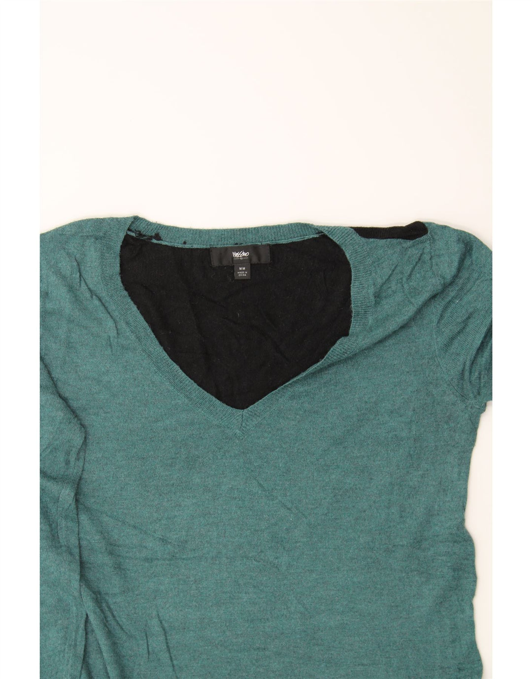 MOSSIMO Womens V-Neck Jumper Sweater UK 14 Medium Green Colourblock Nylon Vintage Mossimo and Second-Hand Mossimo from Messina Hembry 