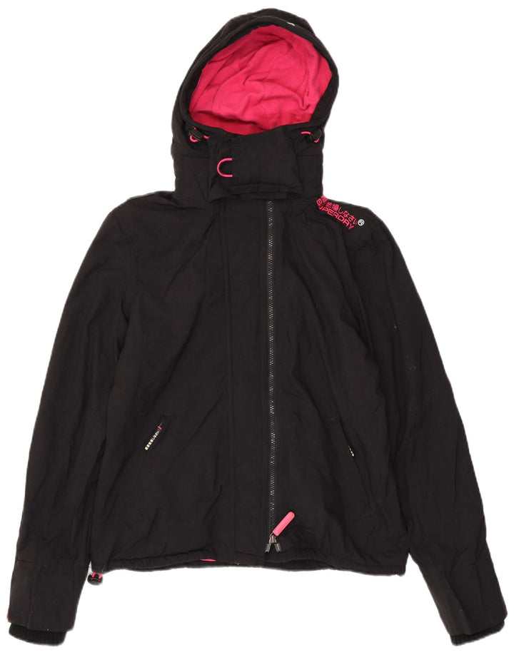 SUPERDRY Womens Windcheater Hooded Windbreaker Jacket UK 14 Medium Black