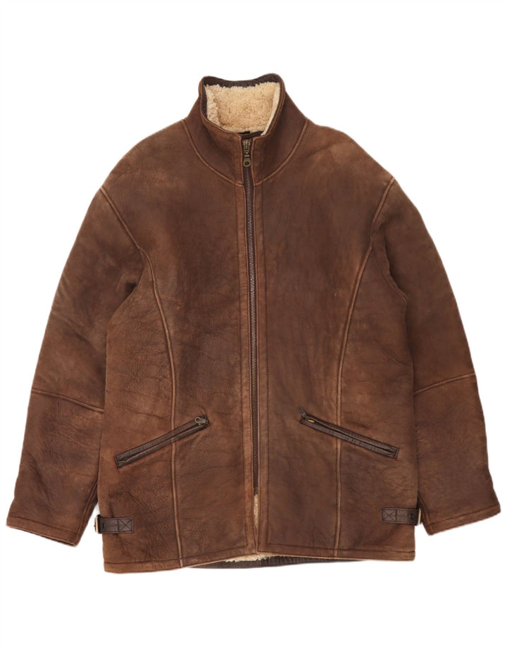 Vintage Mens Loose Fit Shearling Jacket UK 36 Small Brown