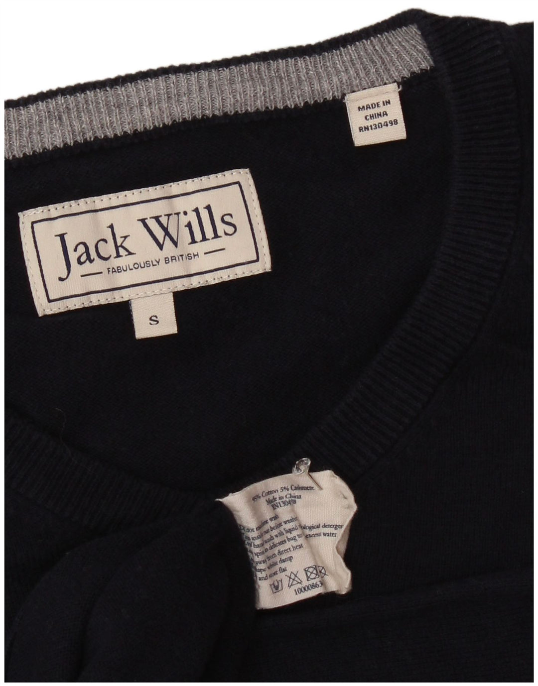 JACK WILLS Mens V-Neck Jumper Sweater Small Navy Blue Cotton