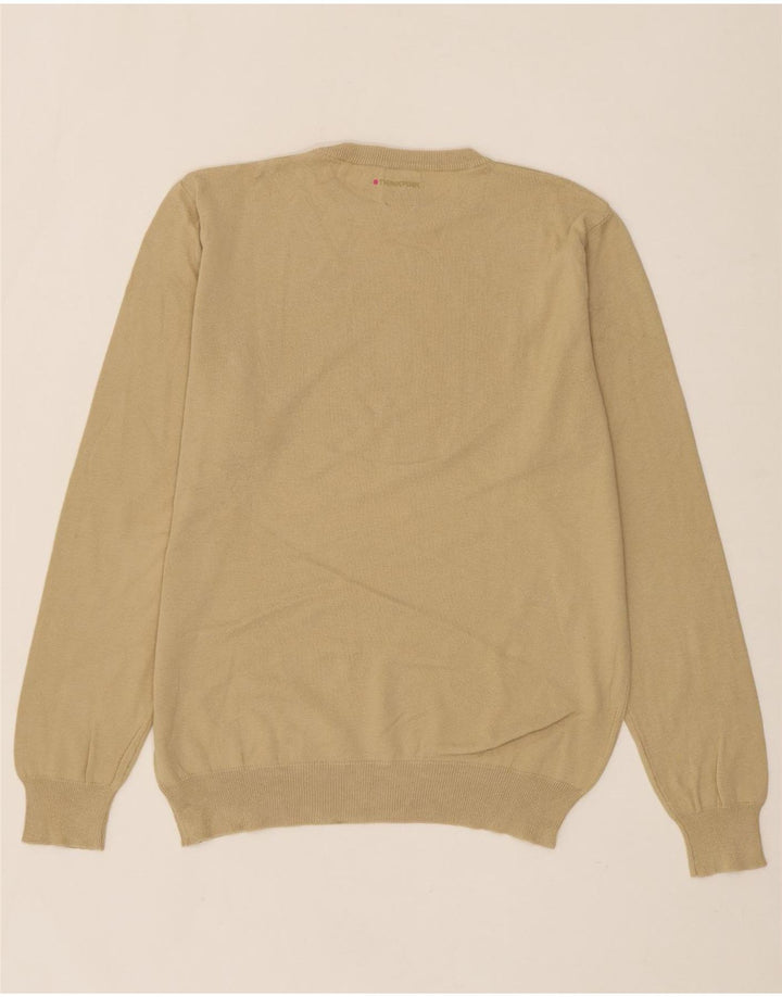 THINK PINK Mens Crew Neck Jumper Sweater Medium Beige Cotton Vintage Think Pink and Second-Hand Think Pink from Messina Hembry 