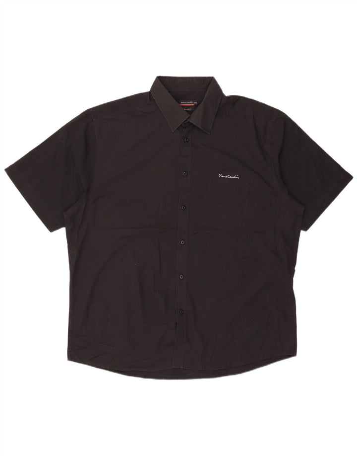 Pierre Cardin Mens Short Sleeve Regular Fit Shirt 3XL Black Polyester