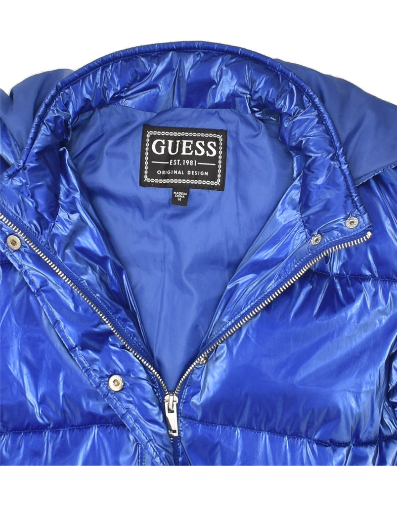 GUESS Womens Graphic Padded Jacket UK 14 Medium Blue Polyester | Vintage Guess | Thrift | Second-Hand Guess | Used Clothing | Messina Hembry 