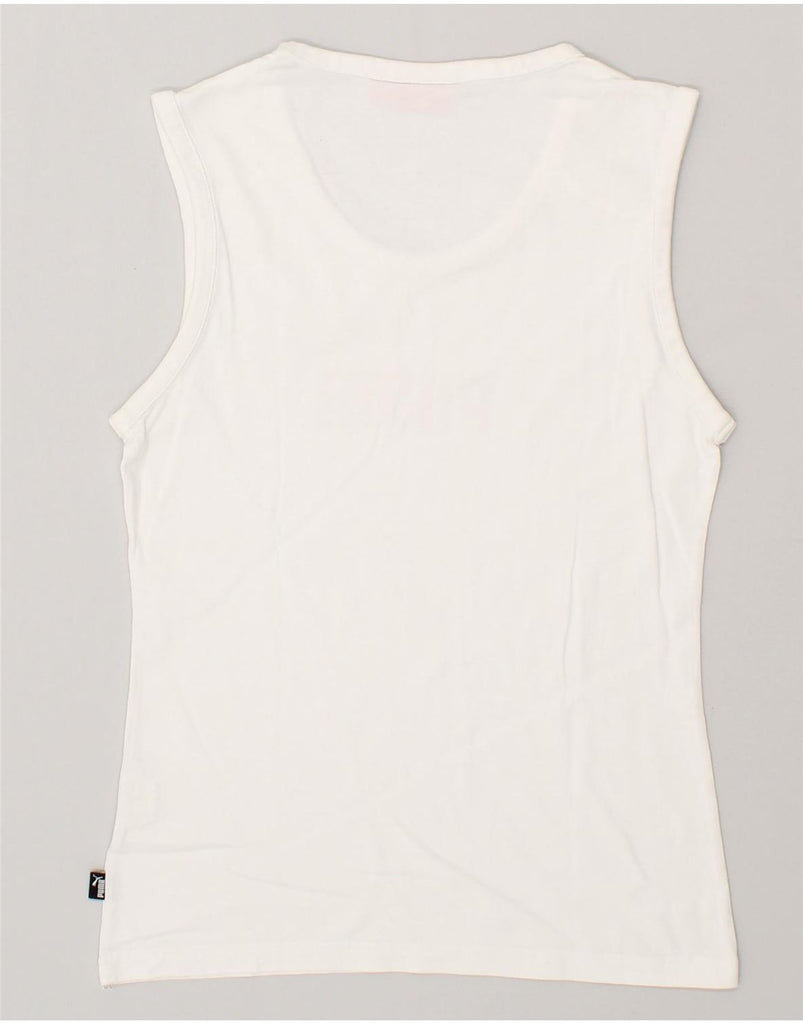 PUMA Womens Graphic Vest Top UK 12 Medium  White Cotton Vintage Puma and Second-Hand Puma from Messina Hembry 