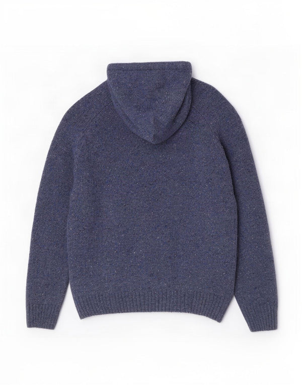 Aran Womens Hooded Loose Fit Jumper Sweater UK 14 Medium Blue Flecked