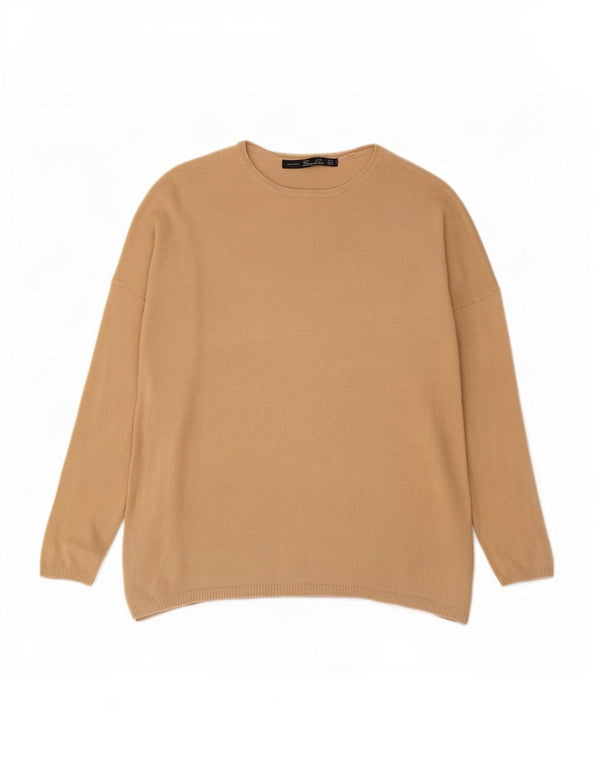 Zara Womens Oversized Crew Neck Jumper Sweater UK 10 Small Beige Cotton