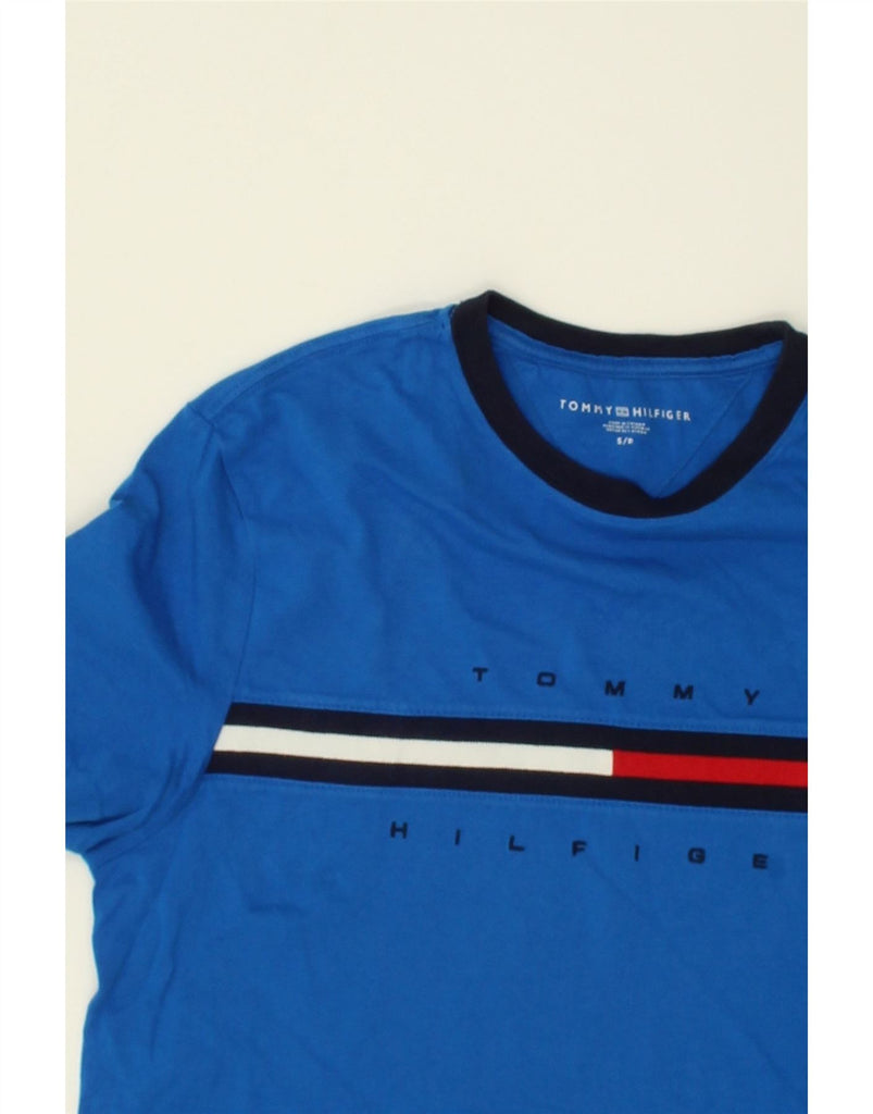 TOMMY HILFIGER Mens Graphic T-Shirt Top Small Blue Striped | Vintage Tommy Hilfiger | Thrift | Second-Hand Tommy Hilfiger | Used Clothing | Messina Hembry 