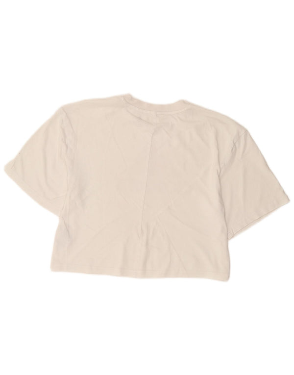 Adidas Womens Crop Graphic T-Shirt Top UK 6 XS White Cotton