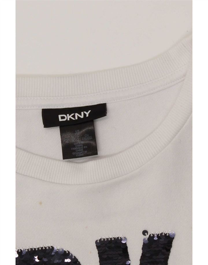 Dkny Womens Graphic Sweatshirt Jumper UK 14 Medium White