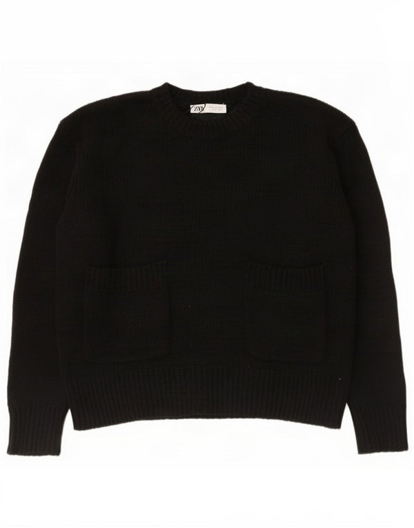 Zara Womens Oversized Crew Neck Jumper Sweater UK 10 Small Black Polyester