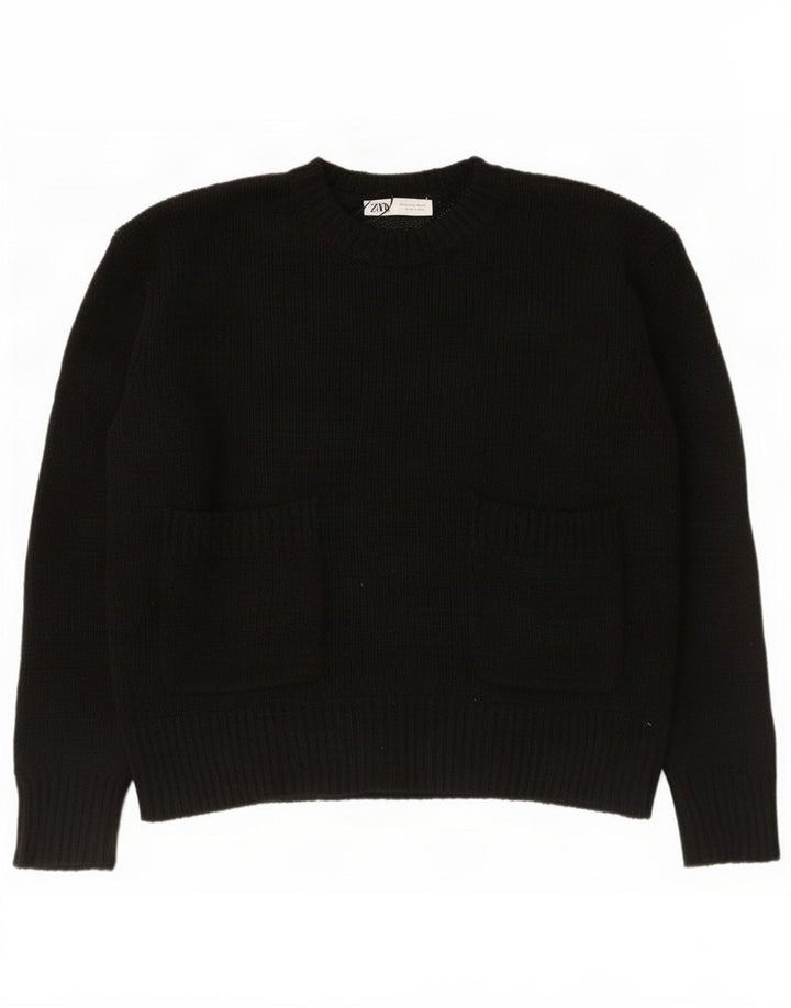 Zara Womens Oversized Crew Neck Jumper Sweater UK 10 Small Black Polyester