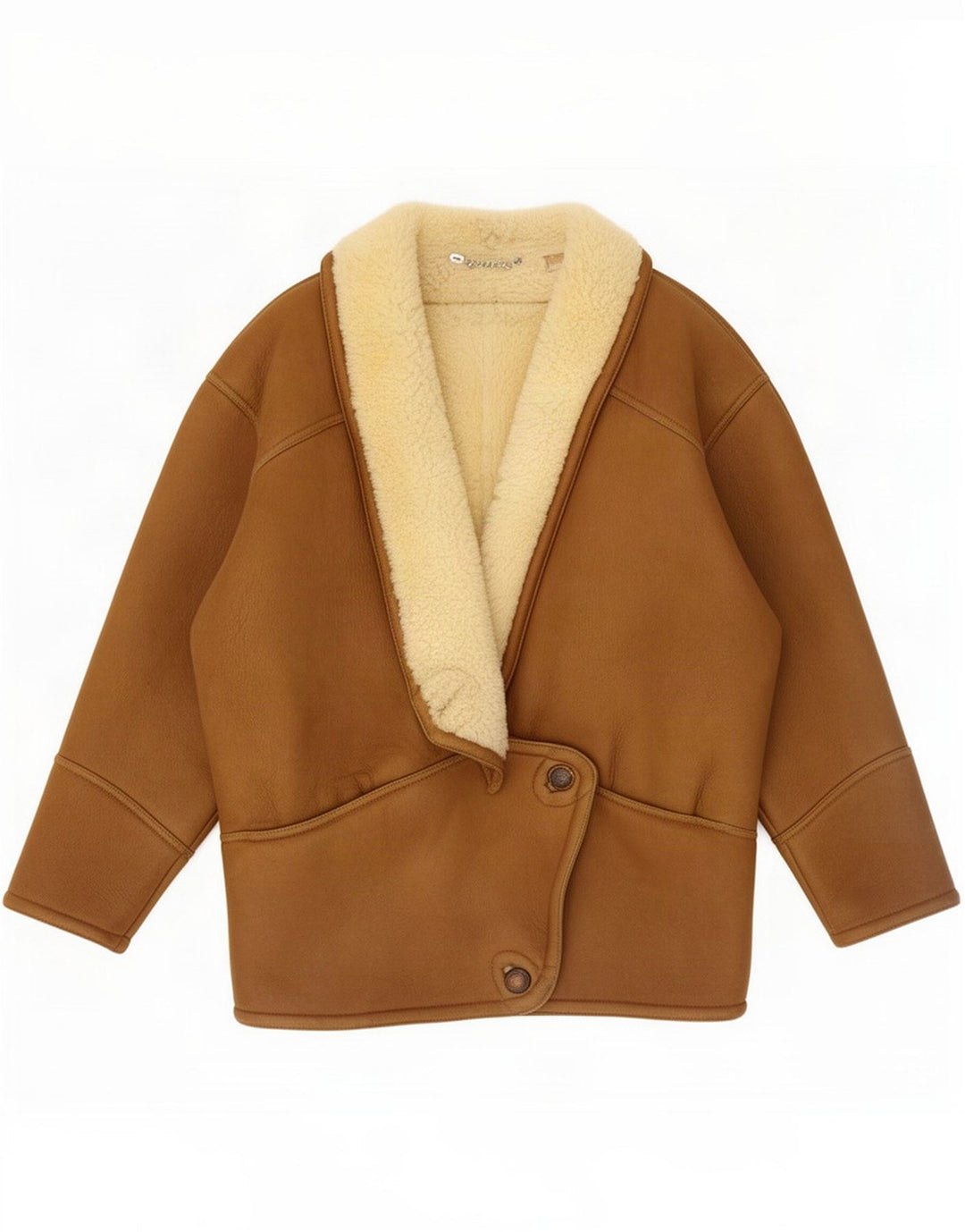 Vintage Womens Oversized Shearling Jacket UK 14 Medium Brown Colourblock