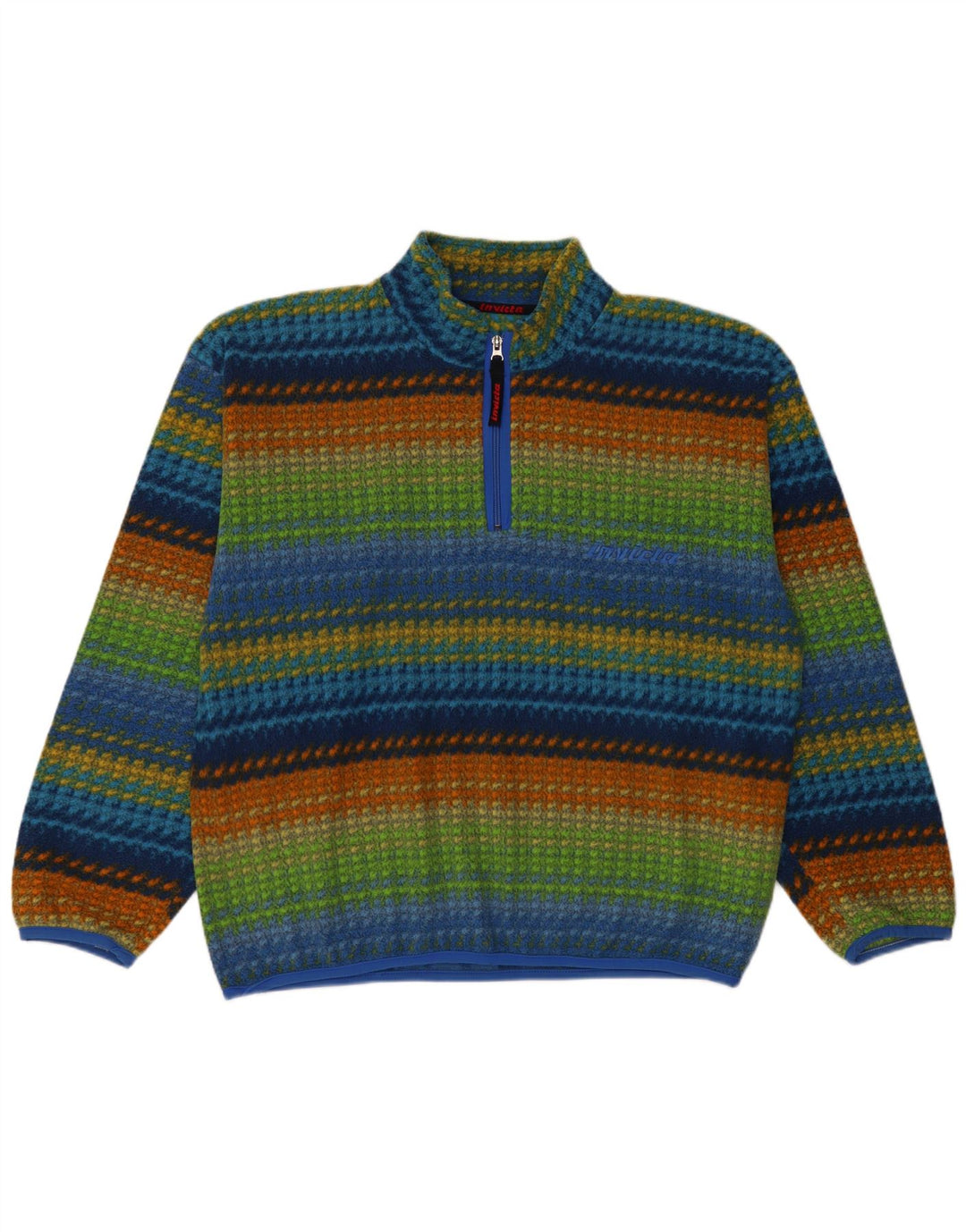 INVICTA Mens Zip Neck Fleece Jumper Large Multicoloured Striped