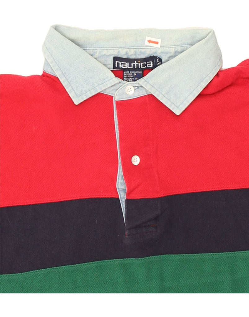 NAUTICA Mens Polo Shirt Large Red Colourblock Cotton | Vintage Nautica | Thrift | Second-Hand Nautica | Used Clothing | Messina Hembry 