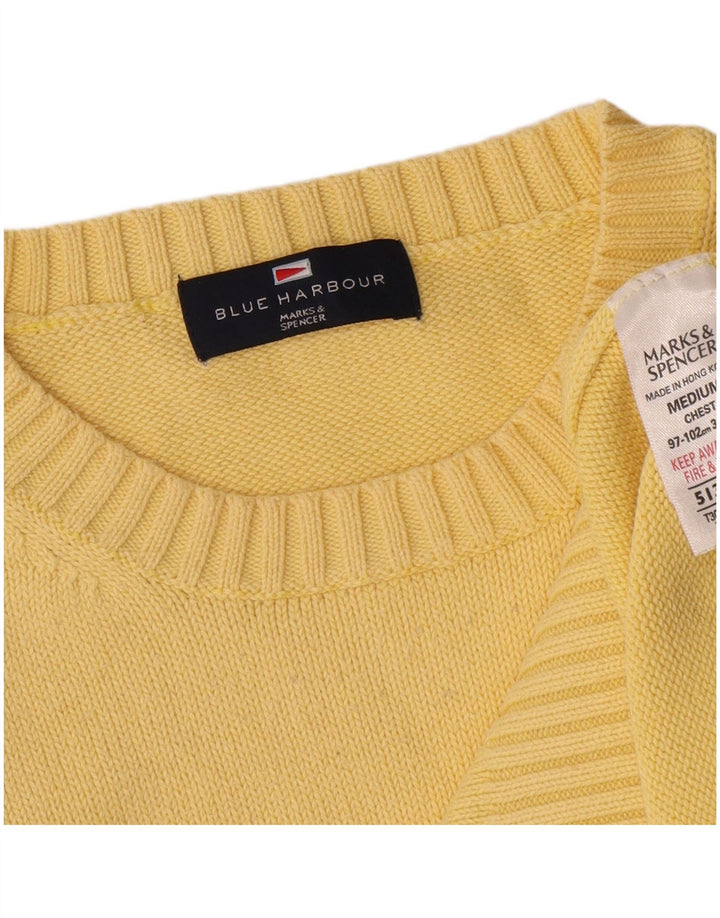 Marks & Spencer Mens Blue Harbour Crew Neck Jumper Sweater Medium Yellow