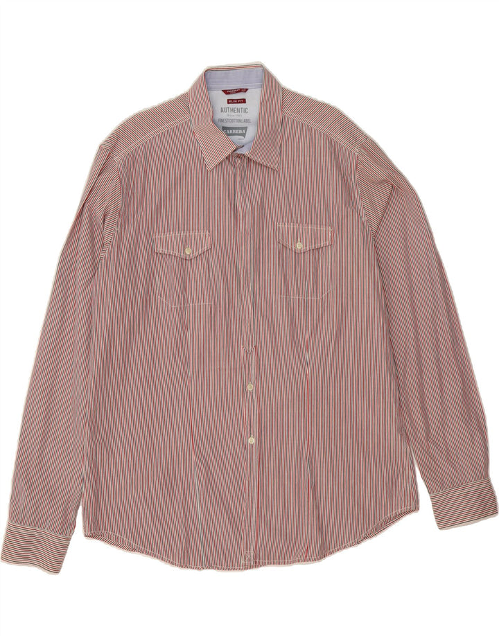 CARRERA Mens Slim Fit Shirt 2XL Red Striped Cotton Vintage Carrera and Second-Hand Carrera from Messina Hembry 