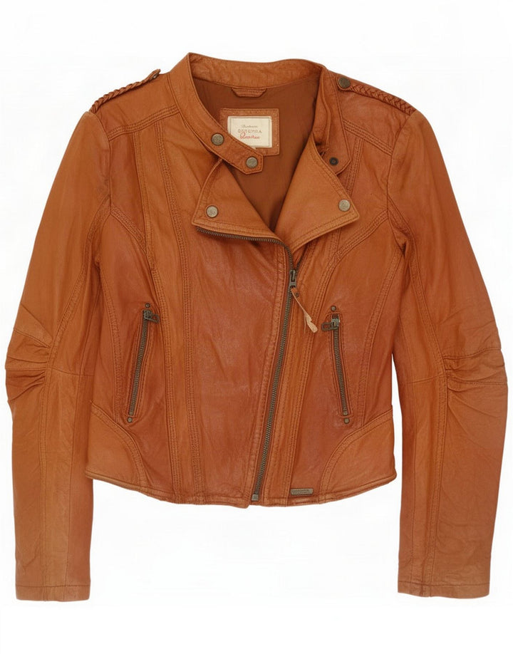 Bershka Womens Leather Biker Jacket UK 10 Small Brown