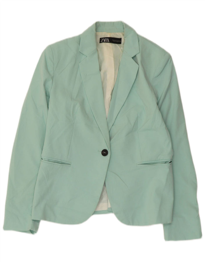 Zara Womens 1 Button Blazer Jacket EU 40 Medium Green Polyester