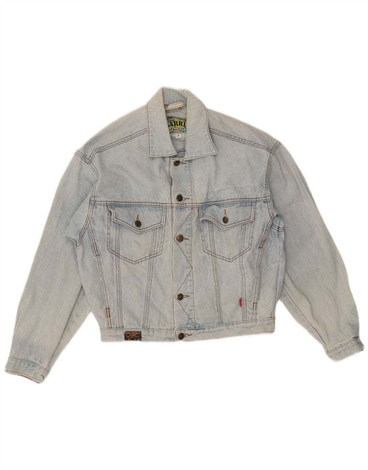 VINTAGE Womens Oversized Crop Denim Jacket UK 10 Small Blue Cotton