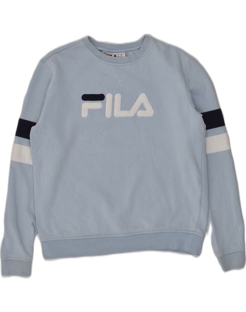 FILA Womens Graphic Sweatshirt Jumper UK 14 Medium Blue Cotton | Vintage Fila | Thrift | Second-Hand Fila | Used Clothing | Messina Hembry 