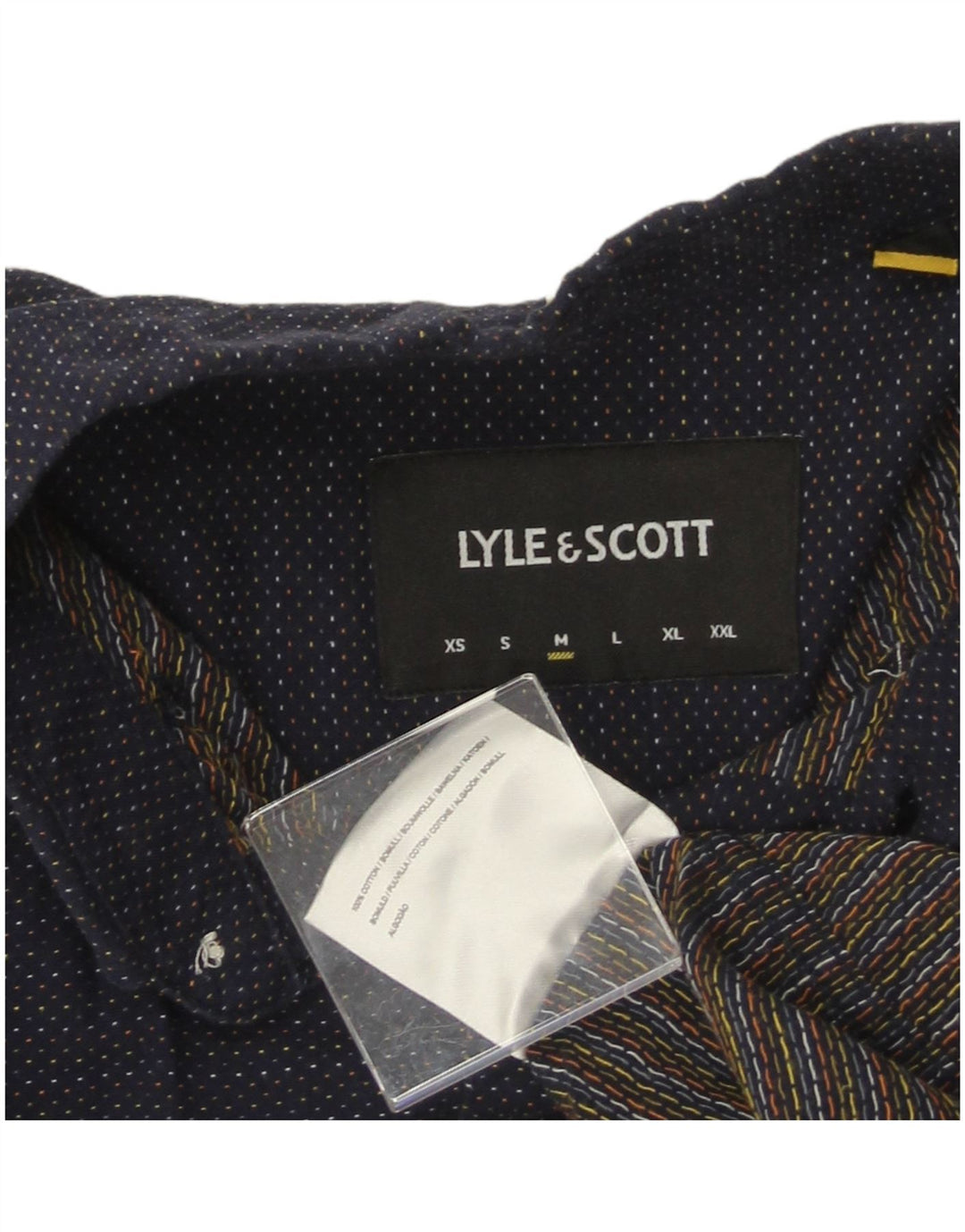 LYLE & SCOTT Mens Shirt Medium Navy Blue Spotted Cotton